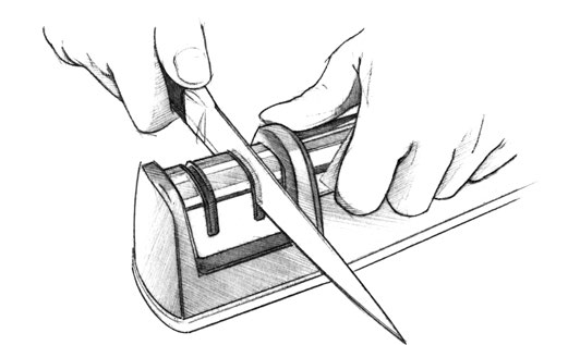 A nonelectric pullthrough sharpener